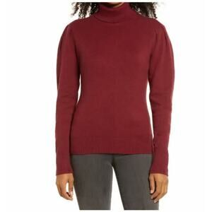 RACHEL PARCELL NEW $79 Puff Shoulder Turtleneck Sweater Red Cordavan XXS